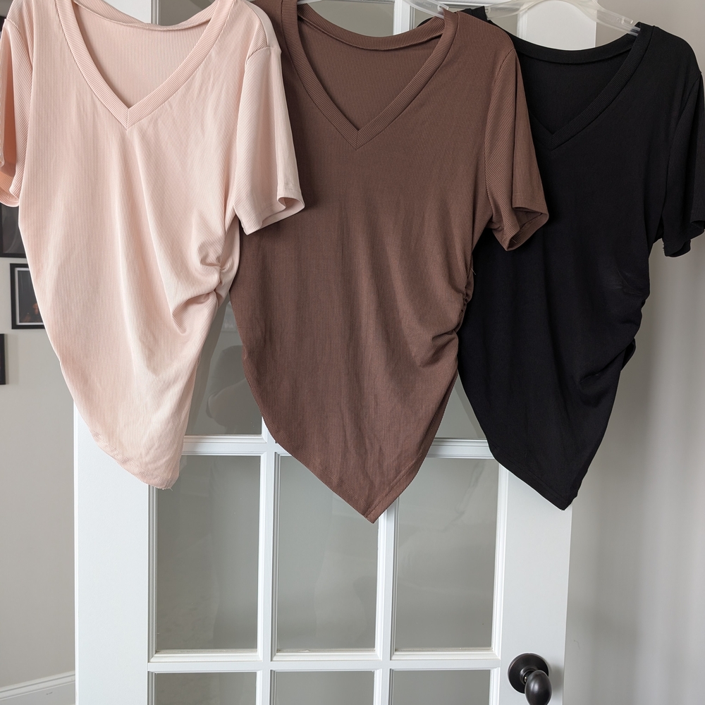 SHEIN Asymmetrical Cream, Black, and Brown Short Sleeve Tee